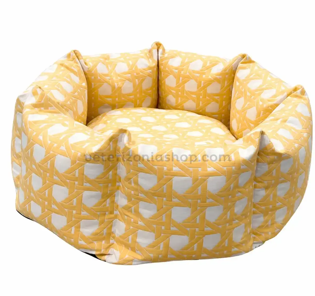 Cama Sofá Heptagonal Premium para Perros Cama sofá heptagonal premium para perros pequeños en tapicería amarilla y blanca