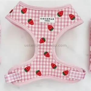 arnés perro vichy rosa con fresas