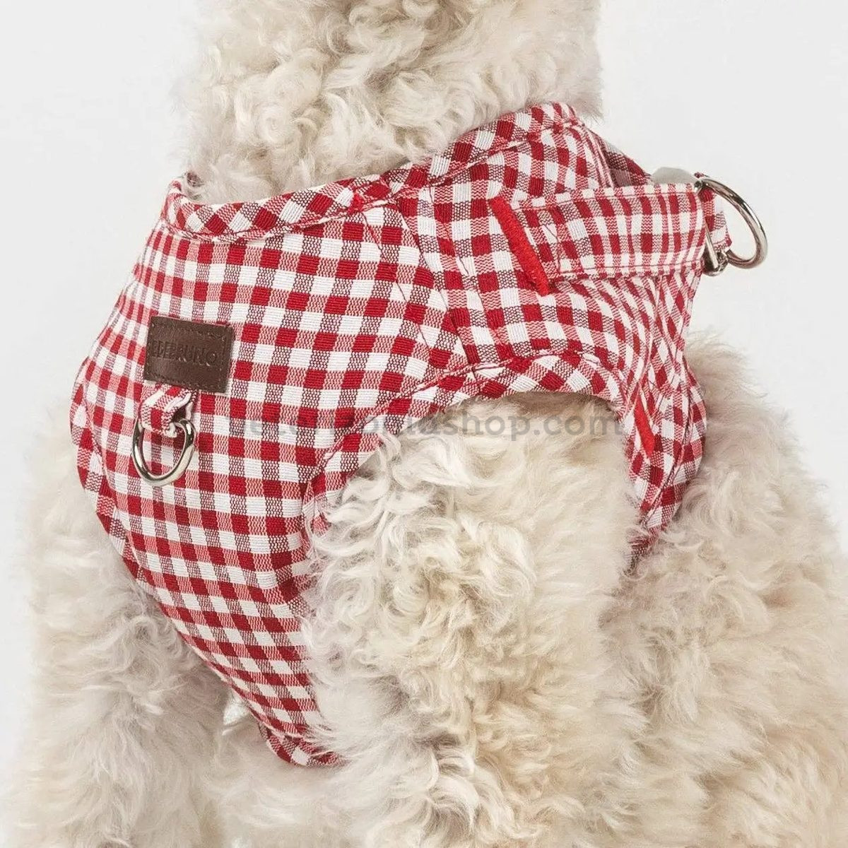 arnes-vichy-rojo-frontal arnés wrap perro vichy rojo premium acolchado para perro pequeño