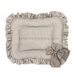 Colchoneta para perros y gatos con rayas beige y volante decorativo premium