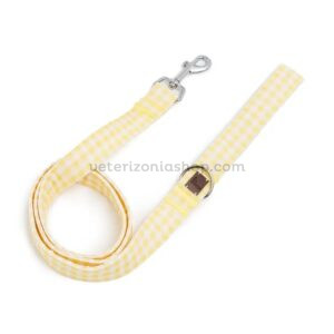 Correa para perro vichy amarillo premium con mosquetón metálico y diseño elegante para perros pequeños y medianos