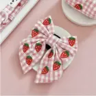 lazo para arnés perro vichy rosa con fresas bordadas