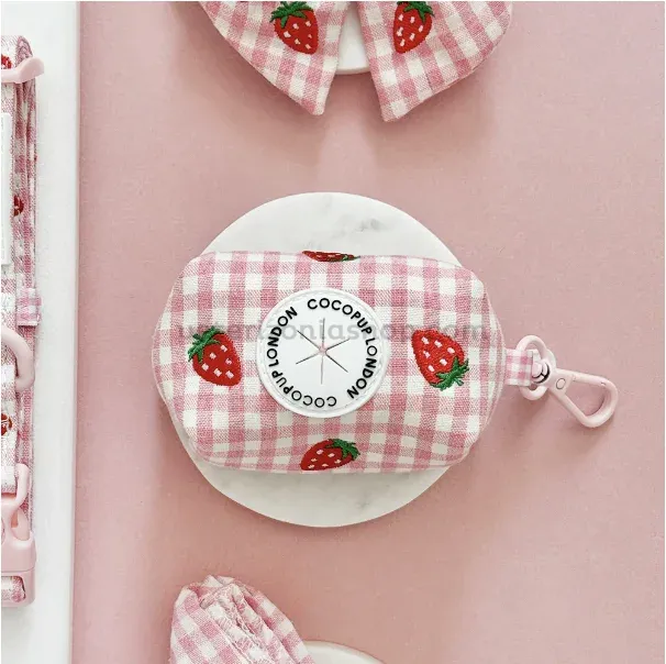 porta-bolsas-perro-vichy-rosa-fresas porta bolsas perro vichy rosa con fresas