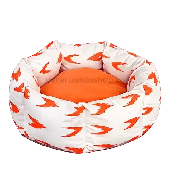 Cama Heptagonal Premium Lengua Mallorquina Naranja – Veterizonia Shop Cama heptagonal premium para perros con tela lengua mallorquina naranja