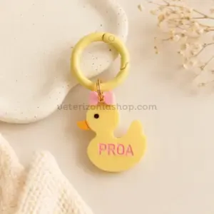 Chapa Identificativa Personalizada Patito para Perros Pequeños – Modelo Lazo Rosa