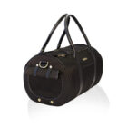 Bolso transportín negro para perros pequeños con ventana lateral de malla transpirable.