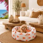 Caniche descansando en cama heptagonal premium lengua mallorquina naranja