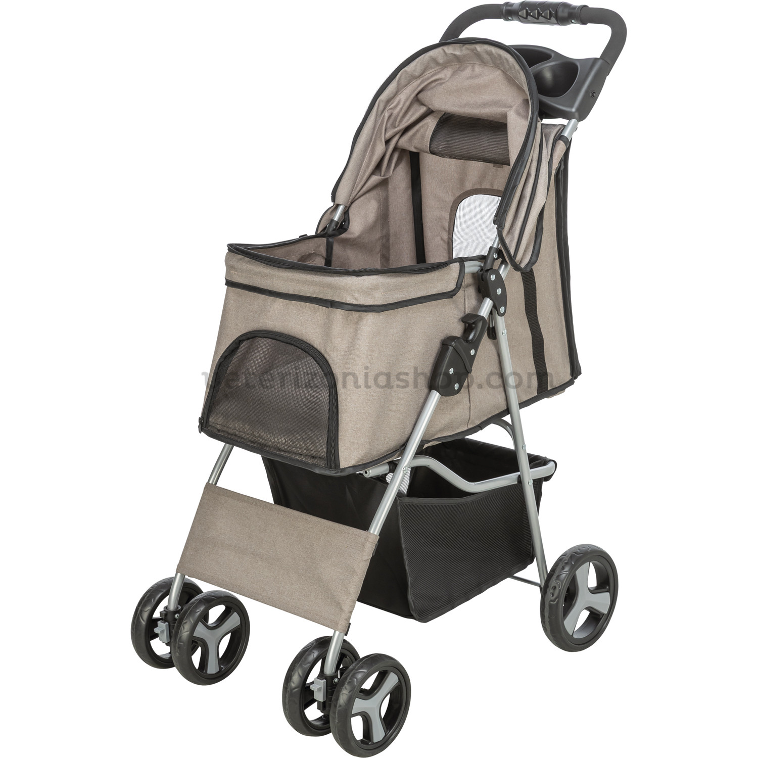 carrito plegable para perros color topo abierto hasta 15 kg