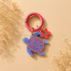 Chapa identificativa tortuga azul personalizada para perros pequeños con anilla rosa y charm flor