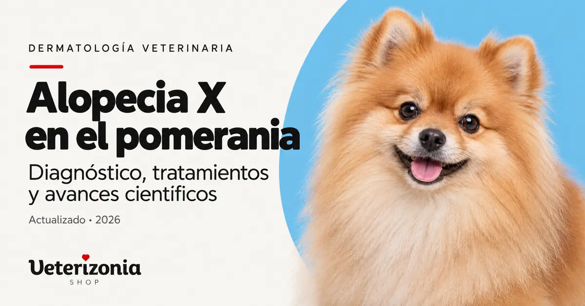 Portada de Veterizonia sobre alopecia X en el pomerania: diagnóstico, tratamientos y avances científicos.