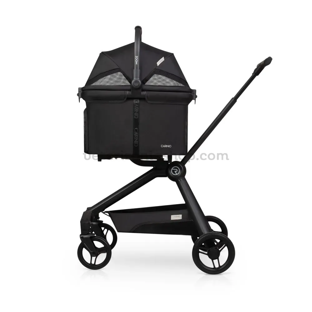 Carrito Urban Luxe negro vista lateral con cesta para mascotas