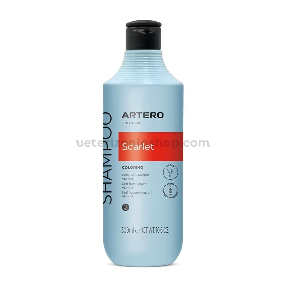 Champu Artero Scarlet Rojo 300 ml Champú Artero Scarlet Rojo de 300 ml para perros de pelo rojo, marrón y apricot