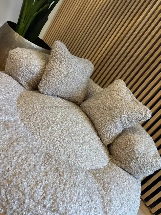 Detalle tejido Curly Teddy de cama sofá para perro Beige