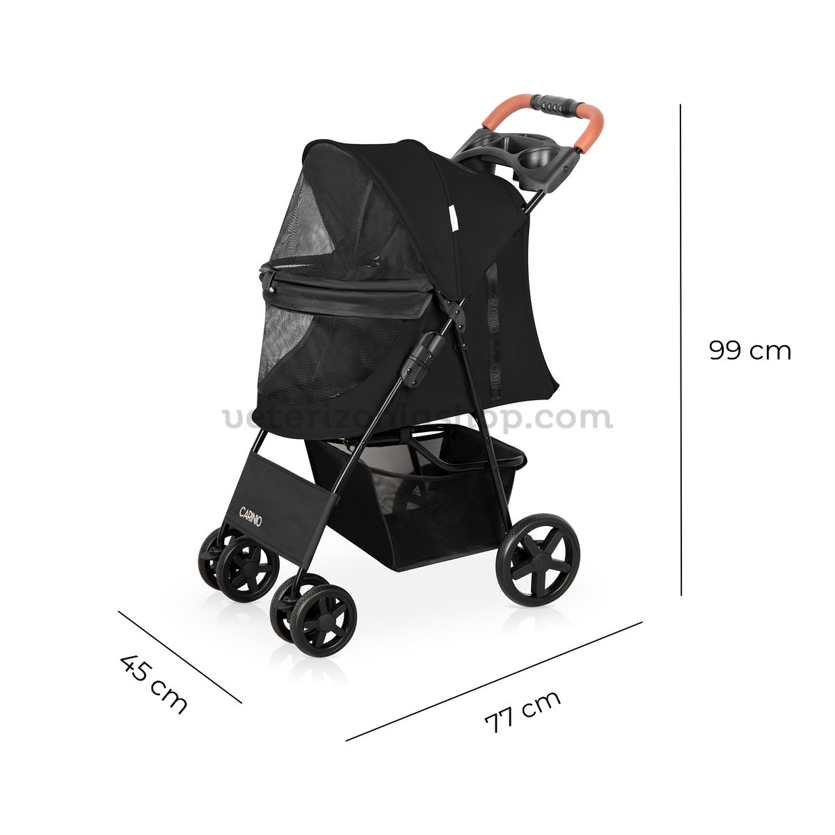 Medidas del carrito FINU Carbon abierto: 77 por 45 por 99 cm