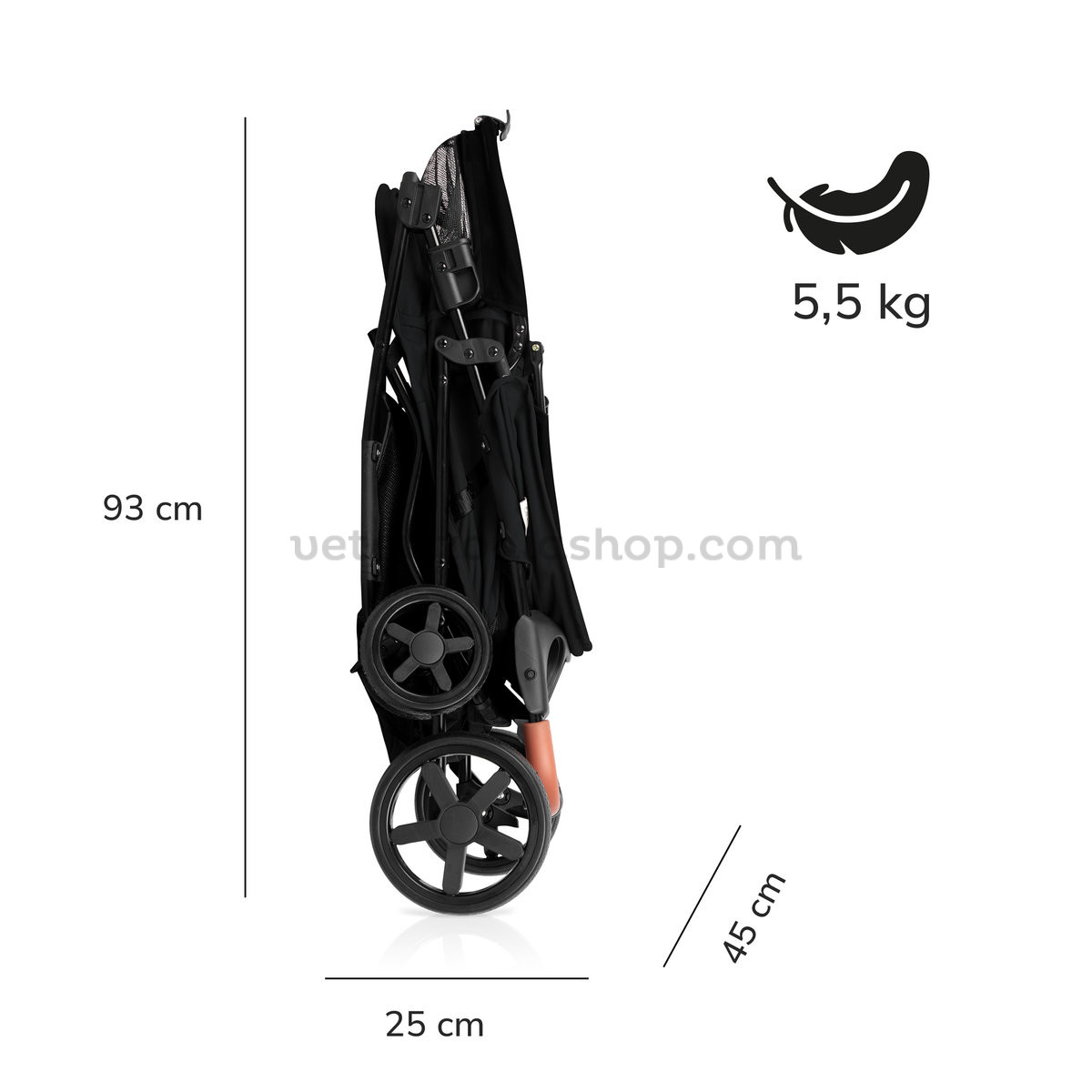 Medidas del carrito FINU Carbon plegado: 93 por 25 por 45 cm
