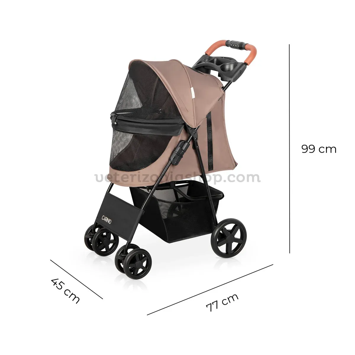 Medidas del carrito FINU Mousse abierto: 77 por 45 por 99 cm