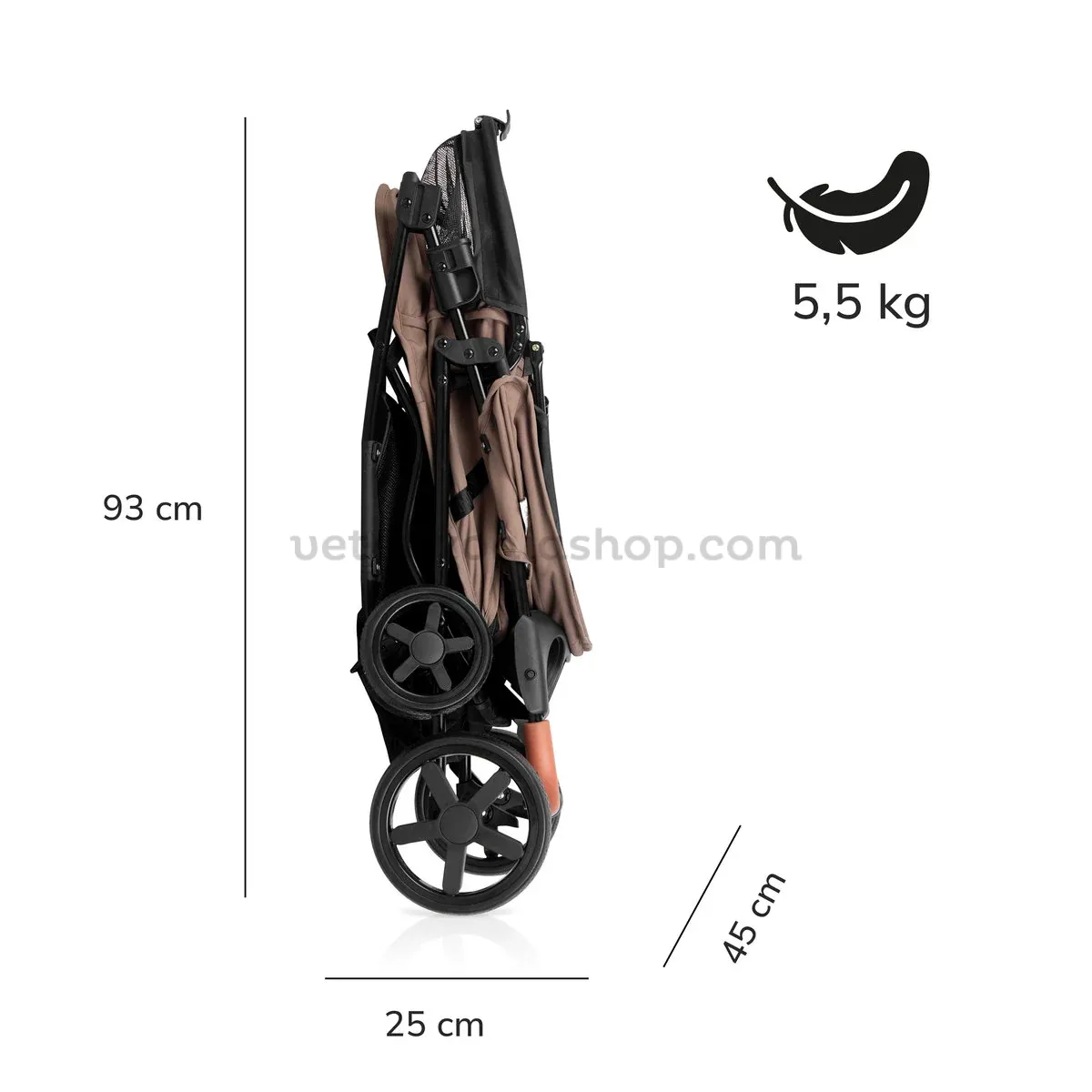 Medidas del carrito FINU Mousse plegado: 93 por 25 por 45 cm