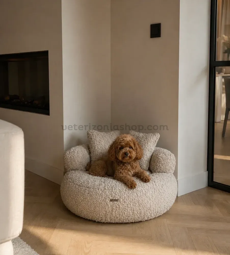 Perro descansando en cama sofá redonda Teddy Beige para perros 70 cm