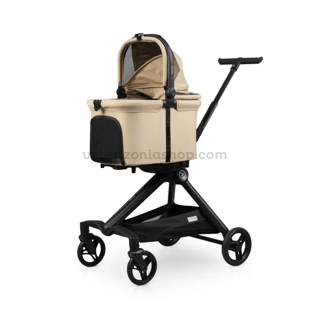Carrito Urban Luxe Beige con capota abierta y cesta ventilada
