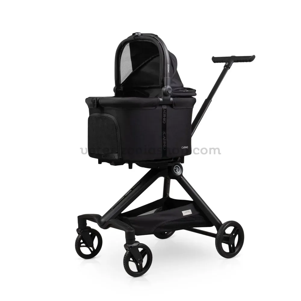Carrito para perros y gatos Urban Luxe negro con capota abierta