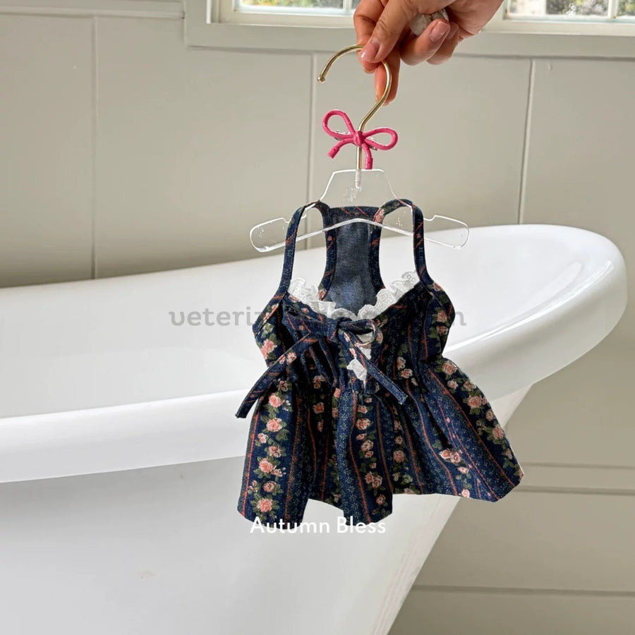 Vestido vaquero floral azul marino Autumn Bless Vestido vaquero floral azul marino Autumn Bless