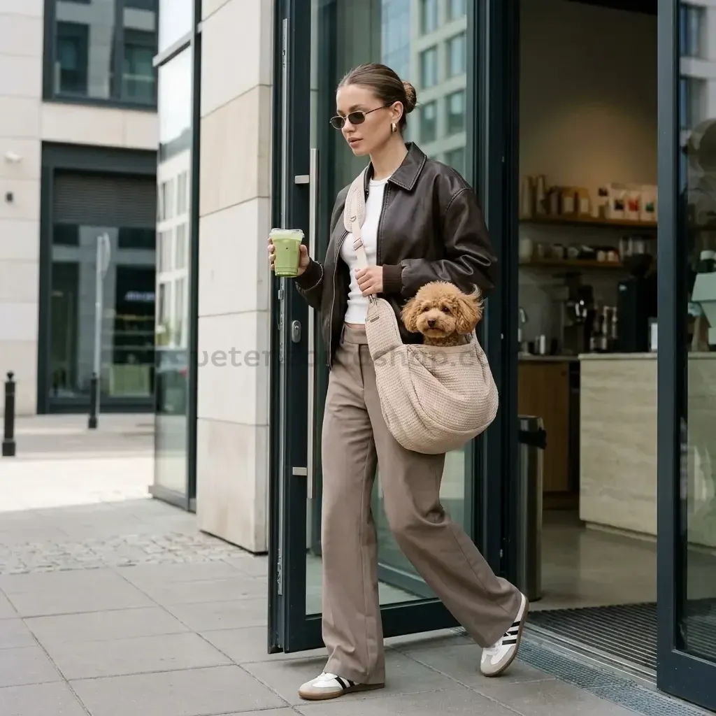 Bolso bandolera ligero para perro pequeño color latte Rosa