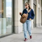 Bolso bandolera para transportar perro pequeño color chocolate