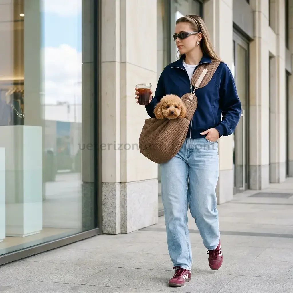 Bolso bandolera para transportar perro pequeño color chocolate