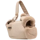 Bolso transportín para perro pequeño beige con manta y capucha extraíble