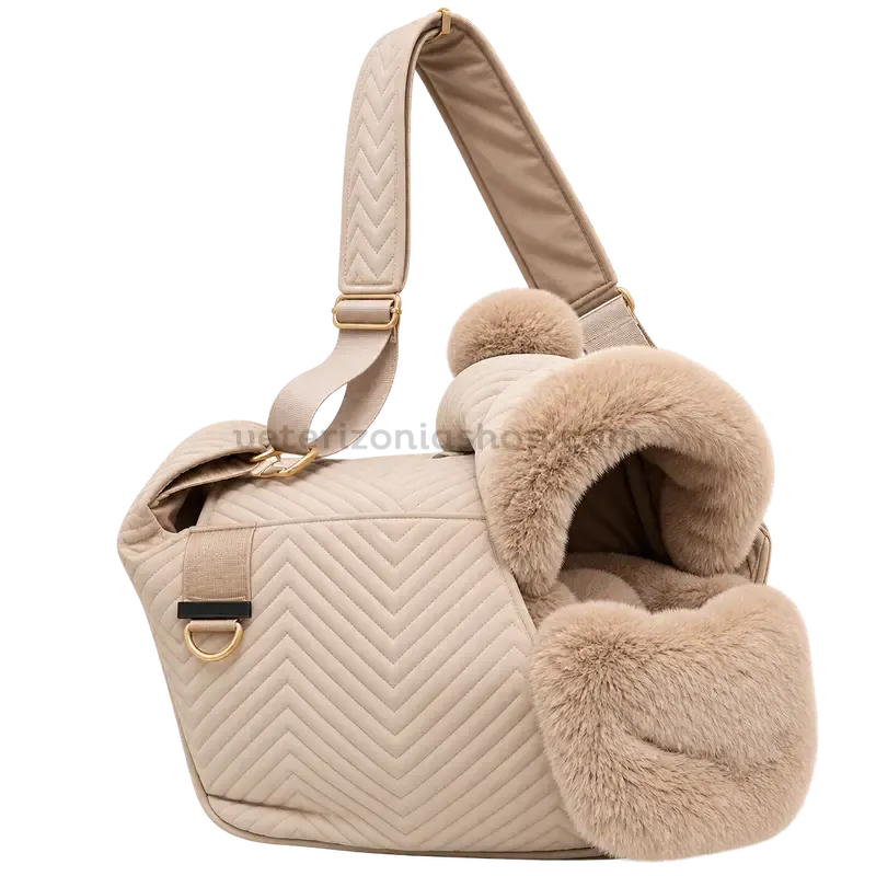 bolso-transportin-perro-pequeno-beige-manta-extraible Bolso transportín para perro pequeño beige con manta y capucha extraíble