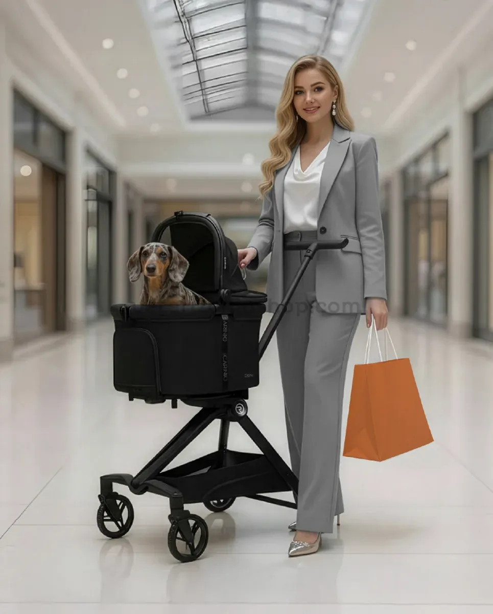 Carrito para perros y gatos Urban Luxe Negro en centro comercial