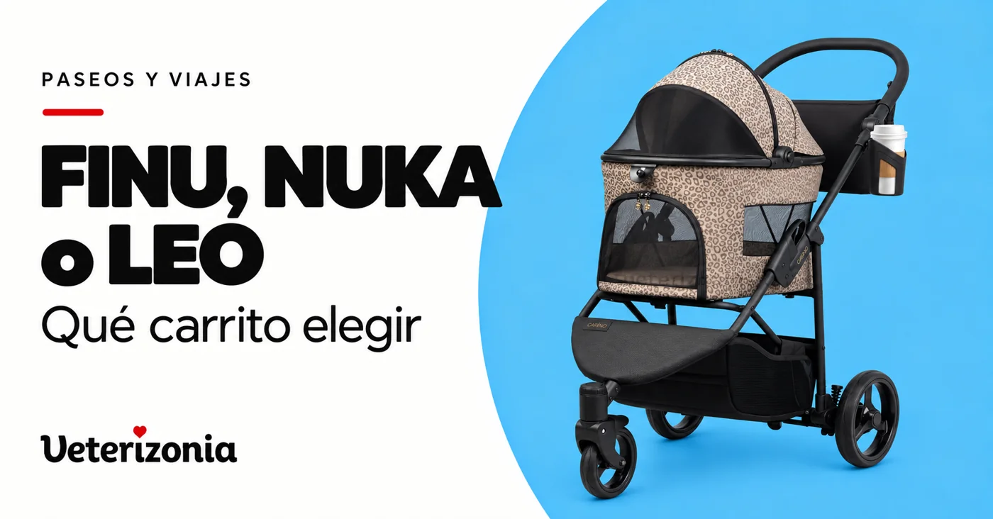 Carrito para perros LEO Desert con estampado de manchas.