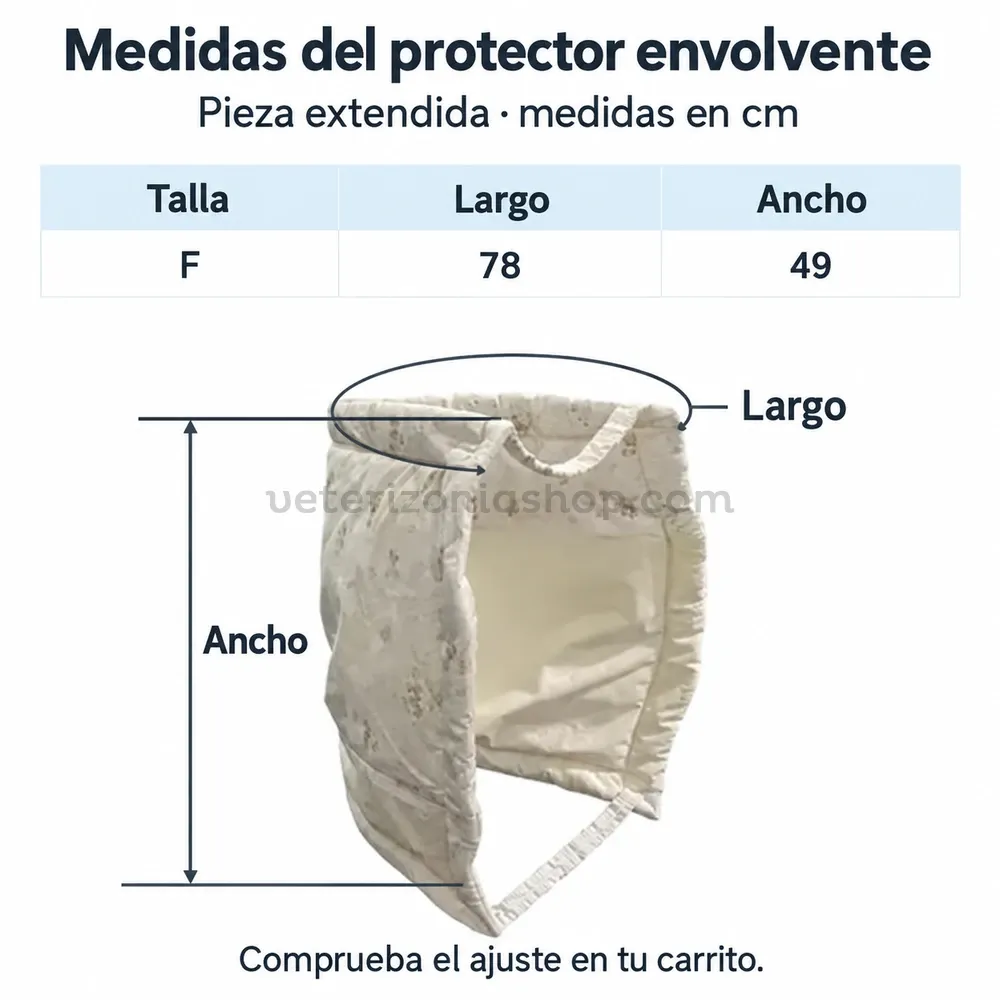Medidas del protector envolvente Autumn Bless talla F: pieza extendida de 78 por 49 cm