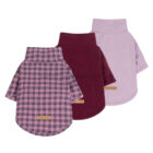 Tres jerséis Fitwarm de cuello alto corto en cuadros rosas y grises, burdeos y lila