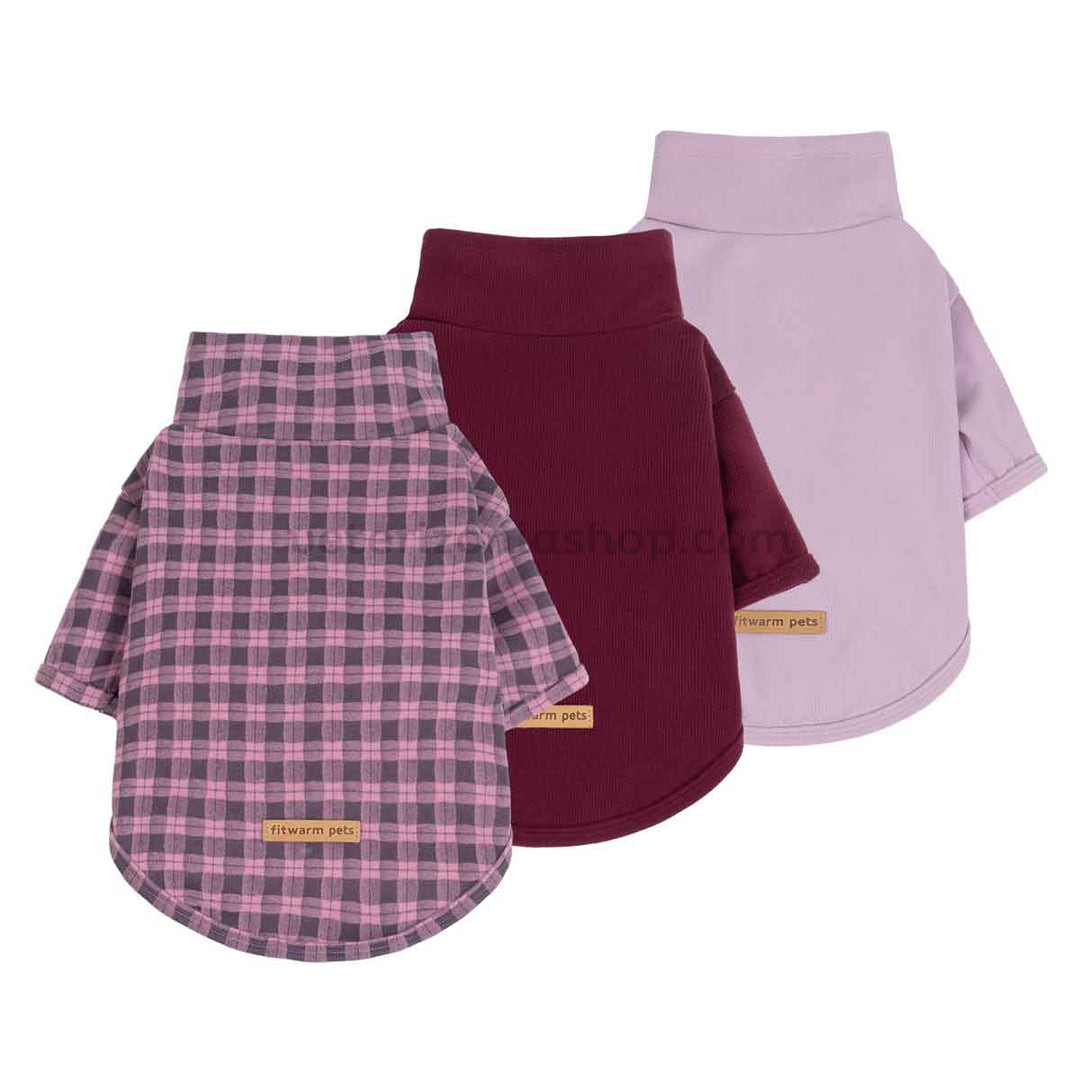 Pack 3 jerseis polares Fitwarm cuadros burdeos lila - prendas completas Tres jerséis Fitwarm de cuello alto corto en cuadros rosas y grises, burdeos y lila