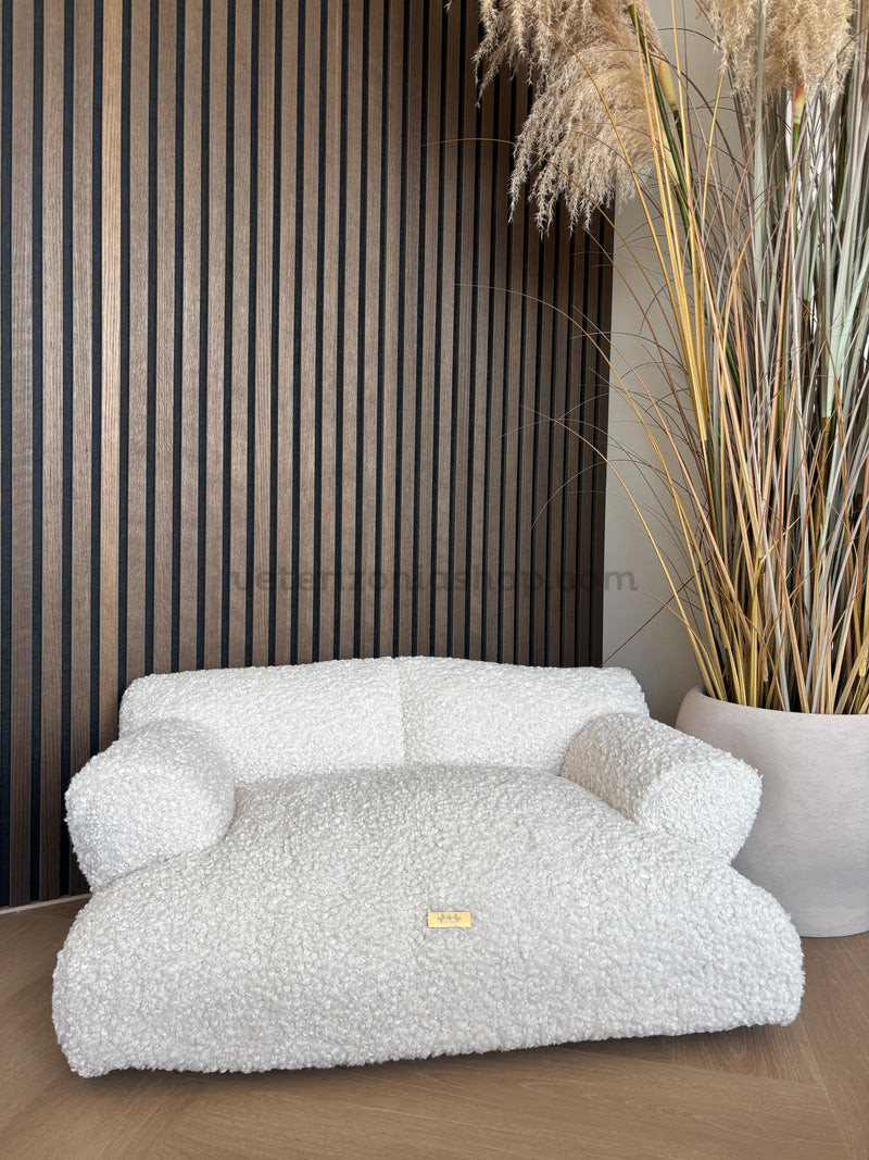 Cama sofá rectangular Teddy blanco roto Cama sofá rectangular para perros en tejido Teddy blanco roto