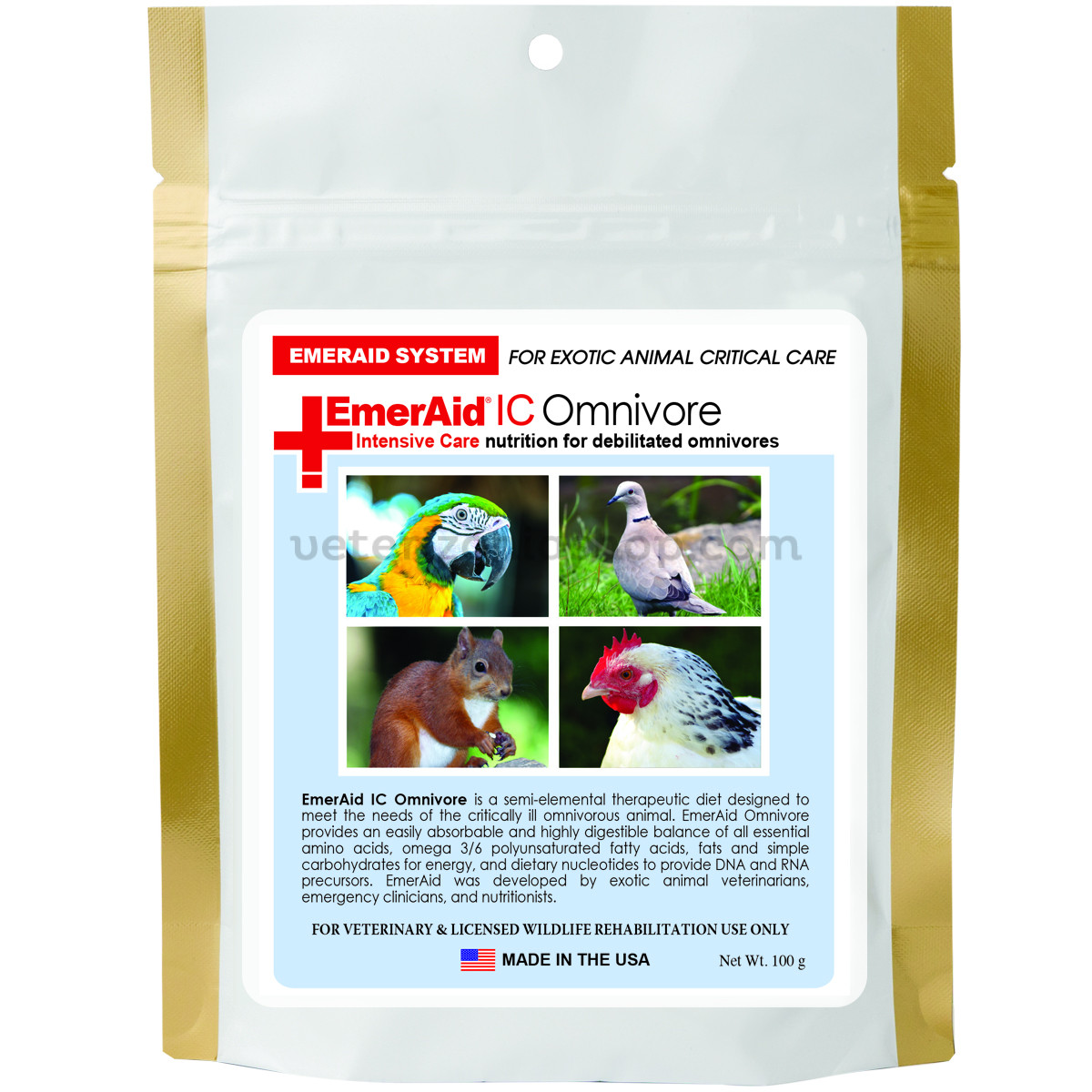 EmerAid Intensive Care Omnivore — envase de 100 g Envase de 100 g de EmerAid Intensive Care Omnivore, papilla de cuidados intensivos