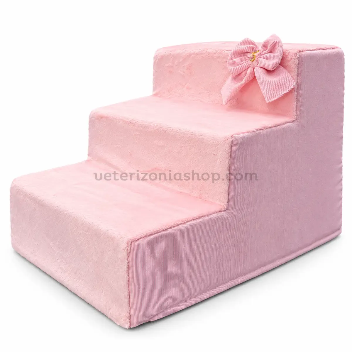 Escalera rosa para perros de 3 peldaños con lazo Escalera rosa para perros de 3 peldaños con lazo