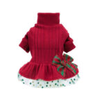 Vestido navideño Fitwarm de punto rojo con cuello alto, tul y lazo de cuadros