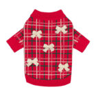 Jersey navideño Fitwarm rojo de cuadros verdes y crema con pequeños lazos en relieve
