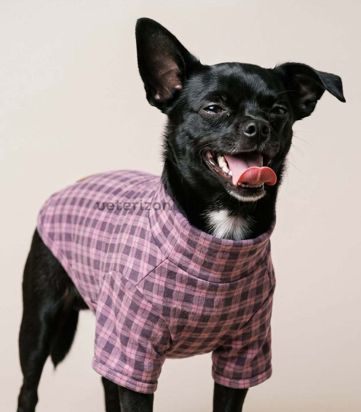 Jersey polar cuadros rosa gris para perros Perro con jersey polar de cuadros rosas y grises